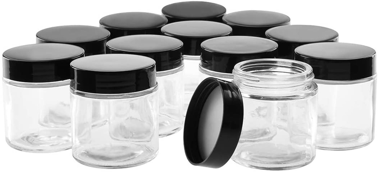 4 oz Clear PET Straight Sided Jars w/ Black Smooth Plastic Lined Caps