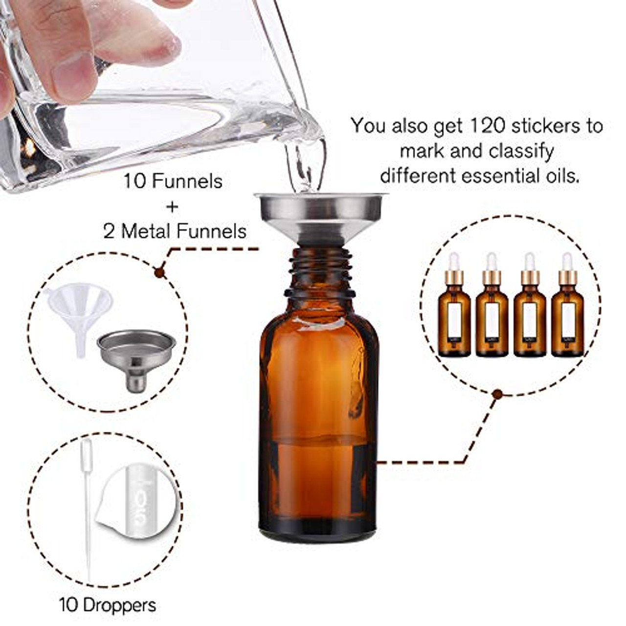 Amber Glass Dropper Bottle with Glass Pipette, 4 X 50Ml Glass Eye Dropper  Bottle