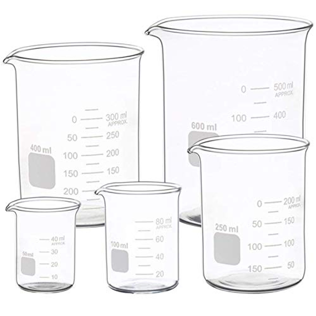 Graduated Glass Measuring Low Form Beaker Set 5 Pcs (50ml 100ml 250ml 400ml  600 ml)-1612662509