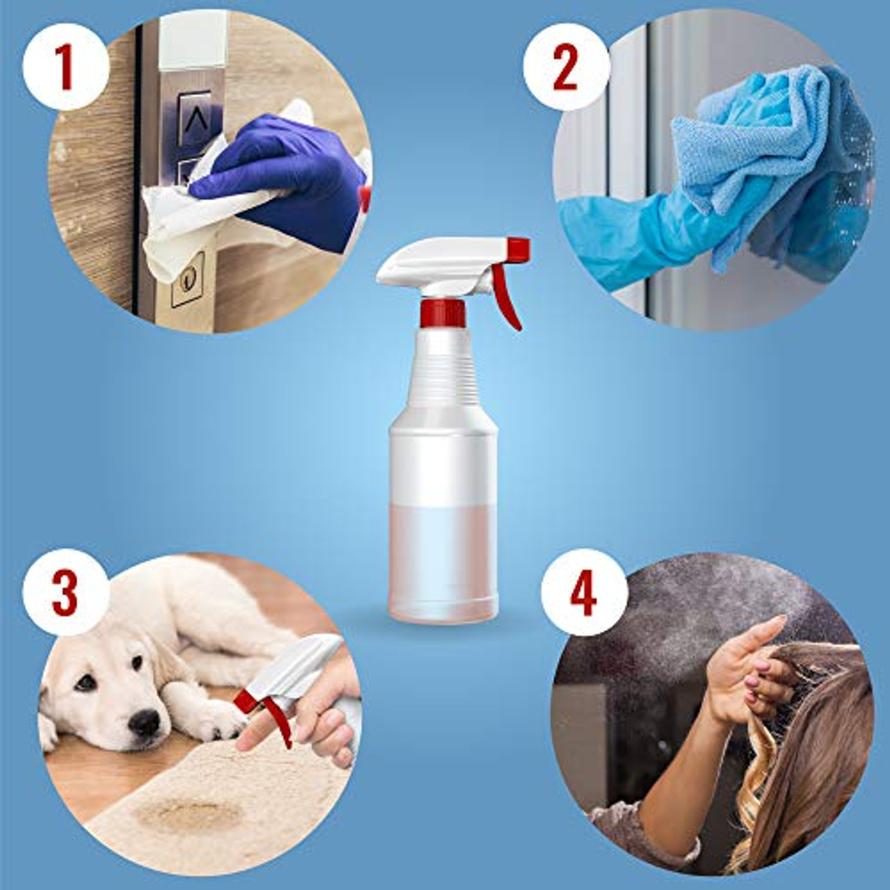 Uineko Plastic Spray Bottle (4 Pack, 16 oz, All-Purpose) Heavy Duty Spraying Bottles Leak Proof Mist Empty Water Bottle for Cleaning Solution
