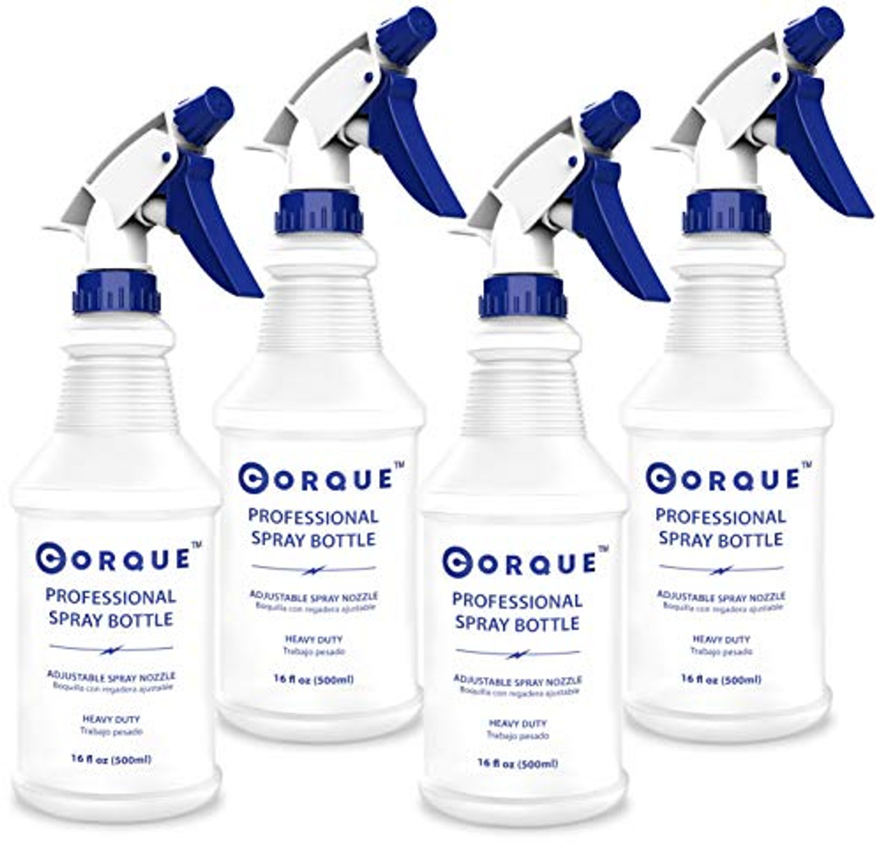 CORQUE Heavy Duty Empty Spray Bottles (4 Pack, 16 oz), Fully