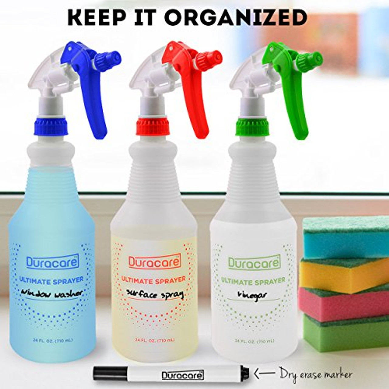 Uineko Plastic Spray Bottle (3 Pack 24 Oz 3 Colors) Heavy Duty All-Purpose  Empty Spraying Bottles Leak Proof Commercial Mist Water Bottle for Cleaning  Solutions Plants Pet with Adjustable Nozzle 24 Oz 3 Pack