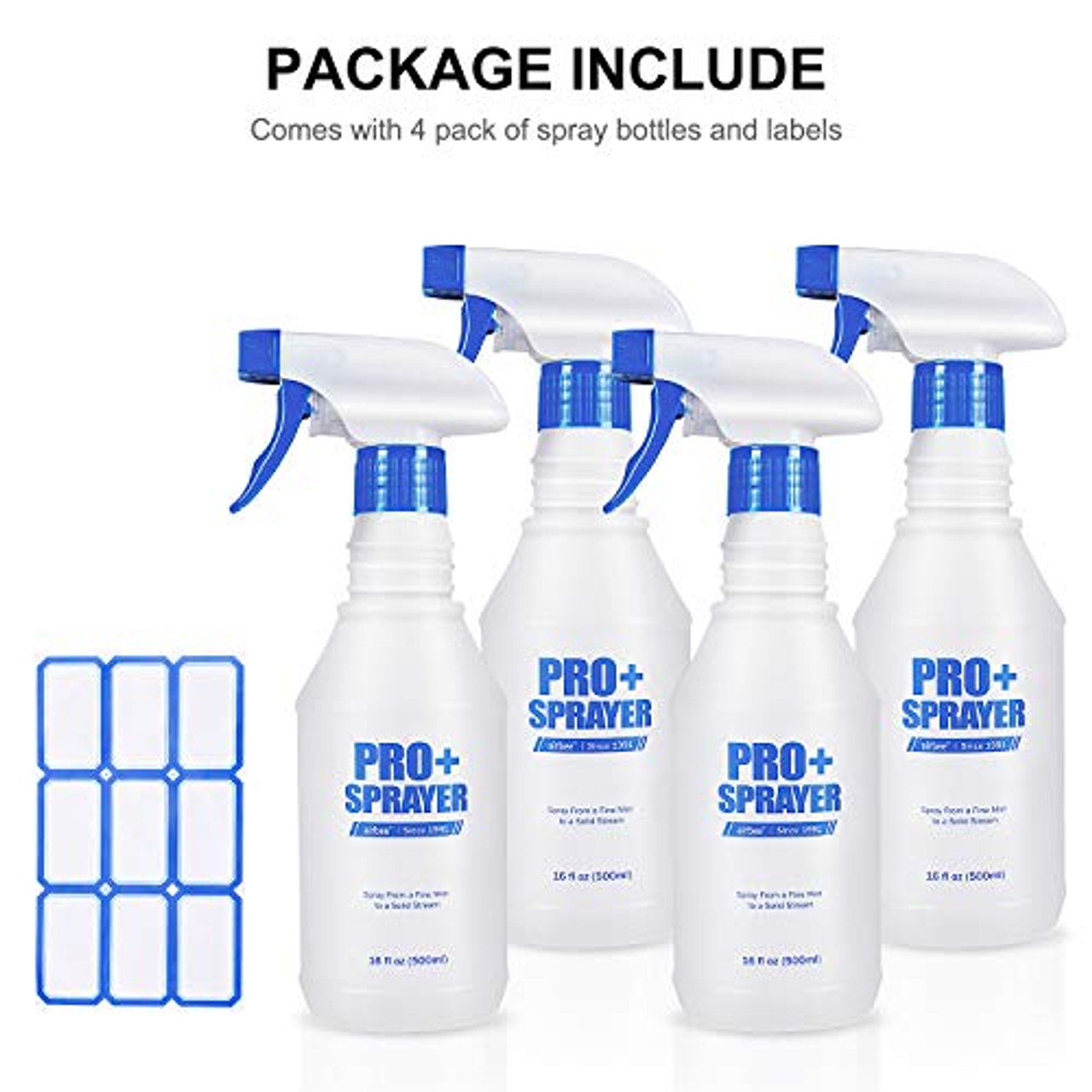Airbee Plastic Spray Bottle (4 Pack, 24 Oz), Commercial Household Empty  Water Sprayer Cleaning Solutions, No Leak and Clog for Planting Pet with  Adjustable Nozzle and Measurements