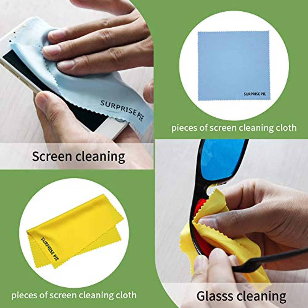 12x12 400GSM Microfiber Cleaning Cloth 6PCS 3 Colors(Green Blue