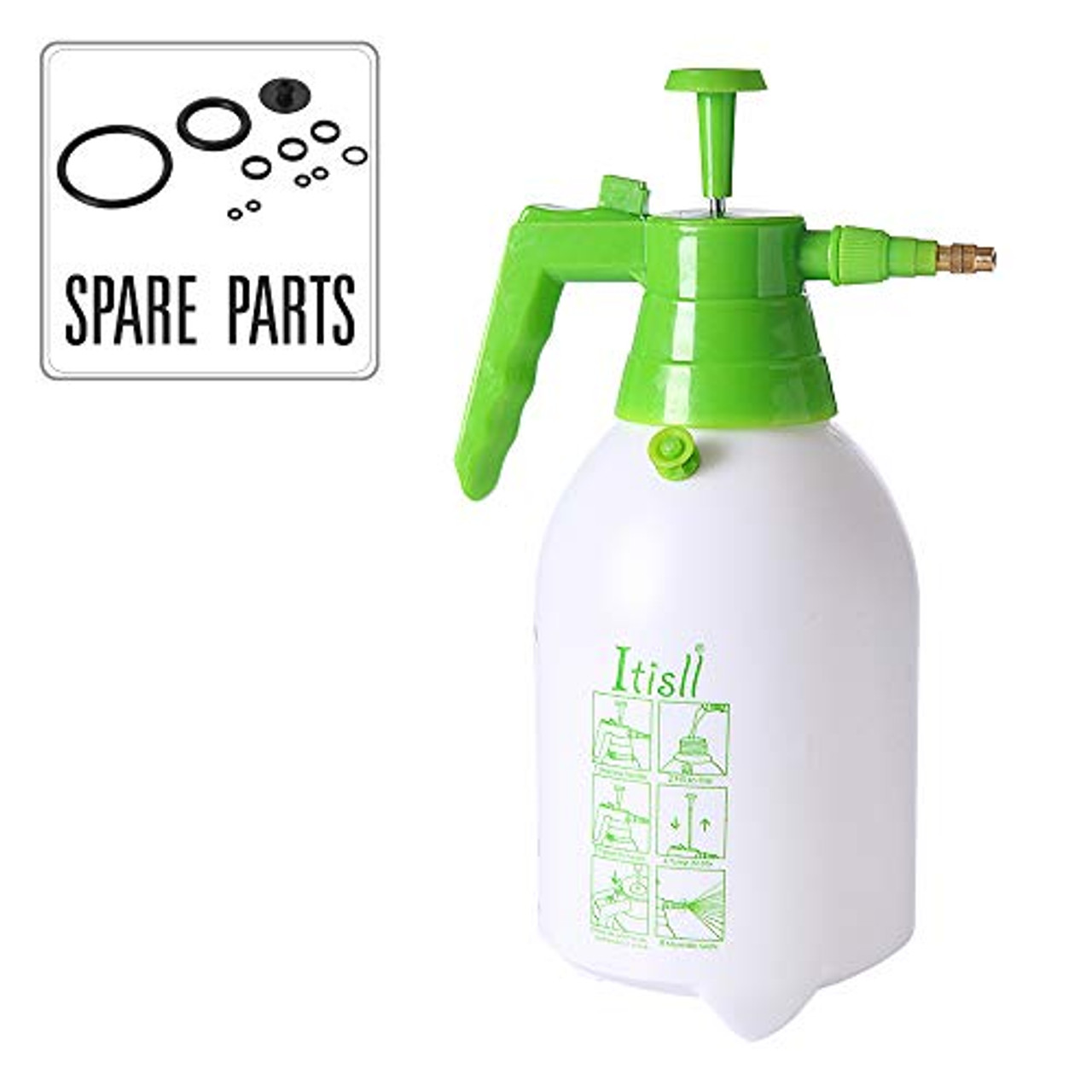 Itisll Manual Garden Sprayer Hand Lawn Pressure Pump Sprayer Safety Valve Adjustable Brass Nozzle 0.5 Gal 2L