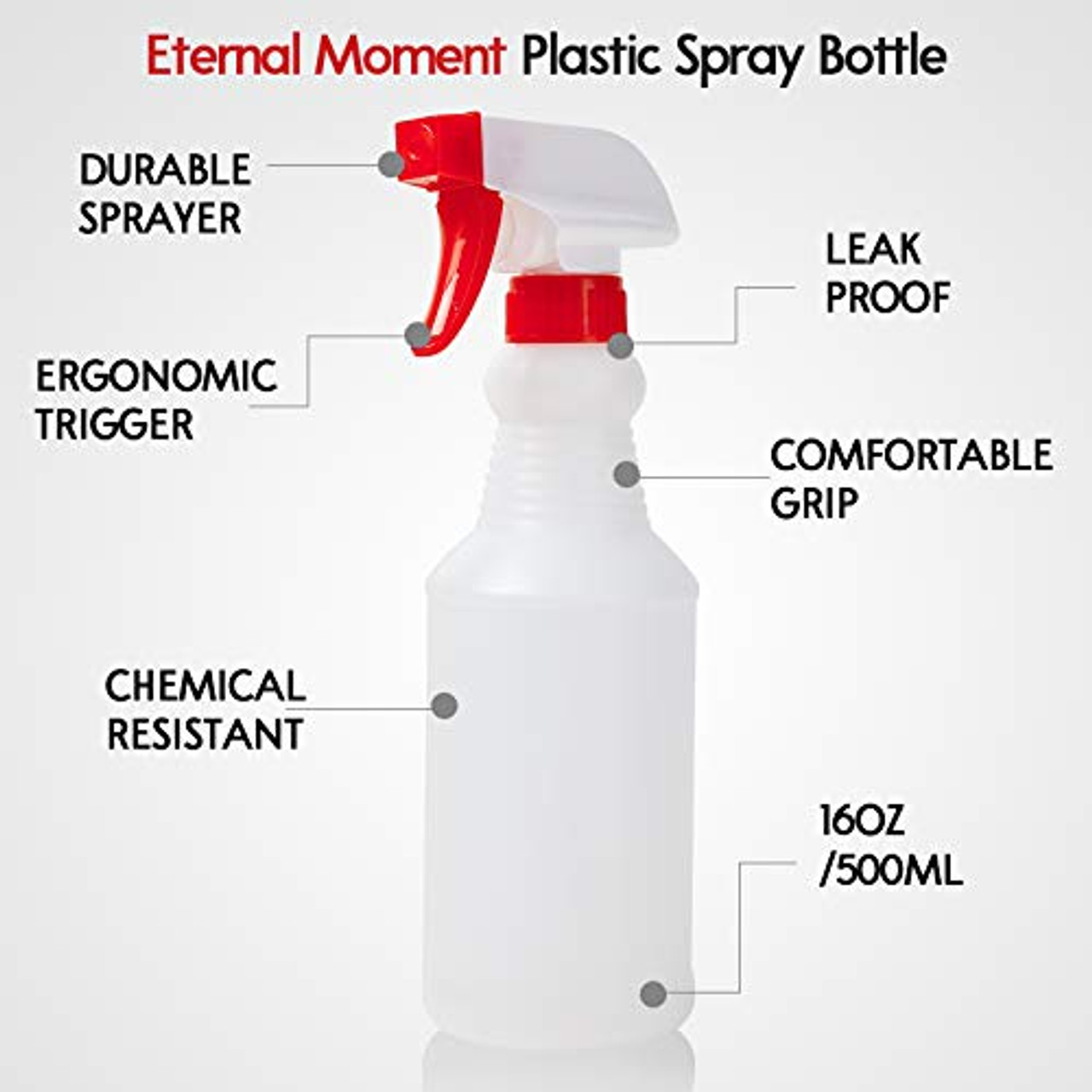 Eternal Moment Spray Bottle (4 Pack,16OZ), Adjustable Nozzle(Mist & Stream  Mode), Empty Plastic Spray