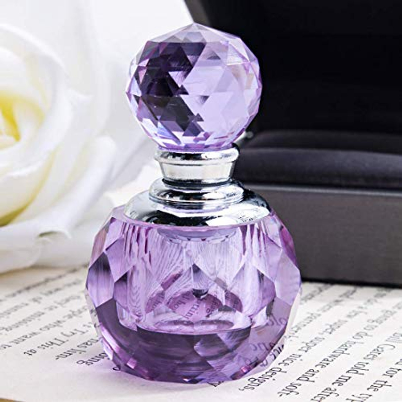 H&D Vintage Glass Perfume Bottle Empty Refillble Decorative Rose