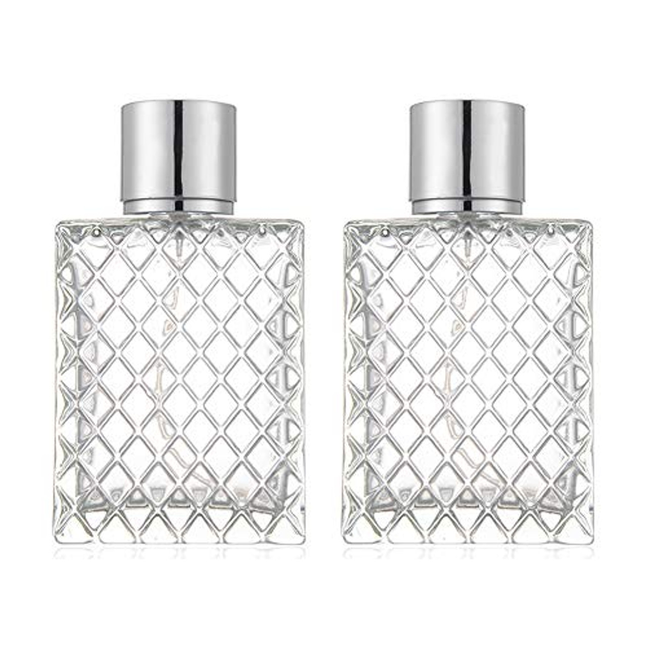2pcs 100ml Square Grids Carved Perfume Bottles Clear Glass spray bottle  Empty Refillable fine mist Atomizer Portable Travel Cologne Atomizers