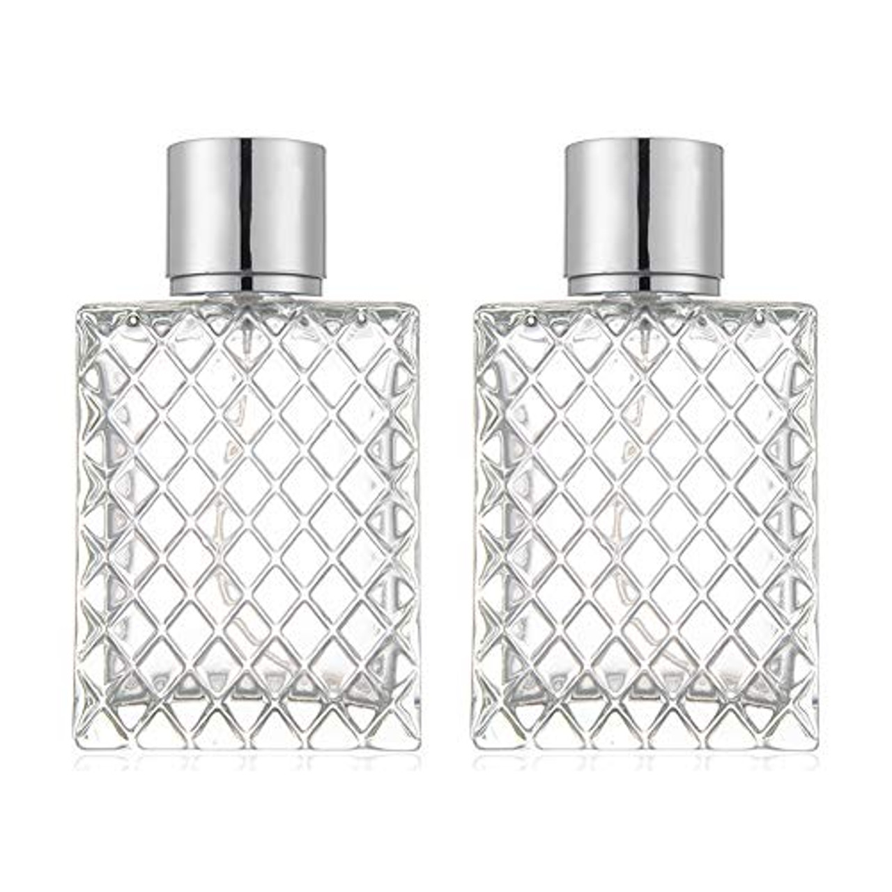 1 LUXURY 100ml Fine Mist Atomizer Perfume Bottle Flat Square (Silver  Sprayer & Cap) 3.3 Oz 100 ml