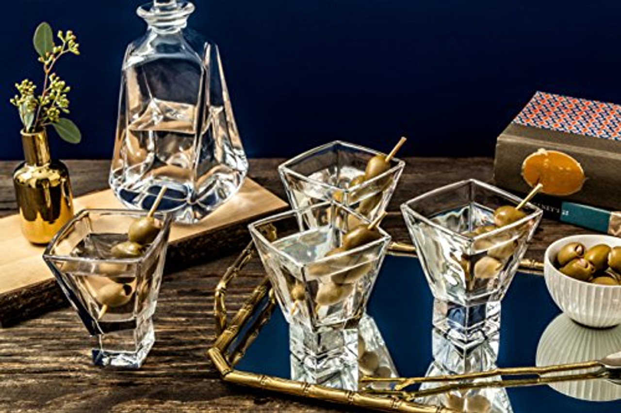 Aqua Vitae Martini Glass Set of 2. Crystal Glassware, Triangle Drinking  Glasses with Off Set Base.