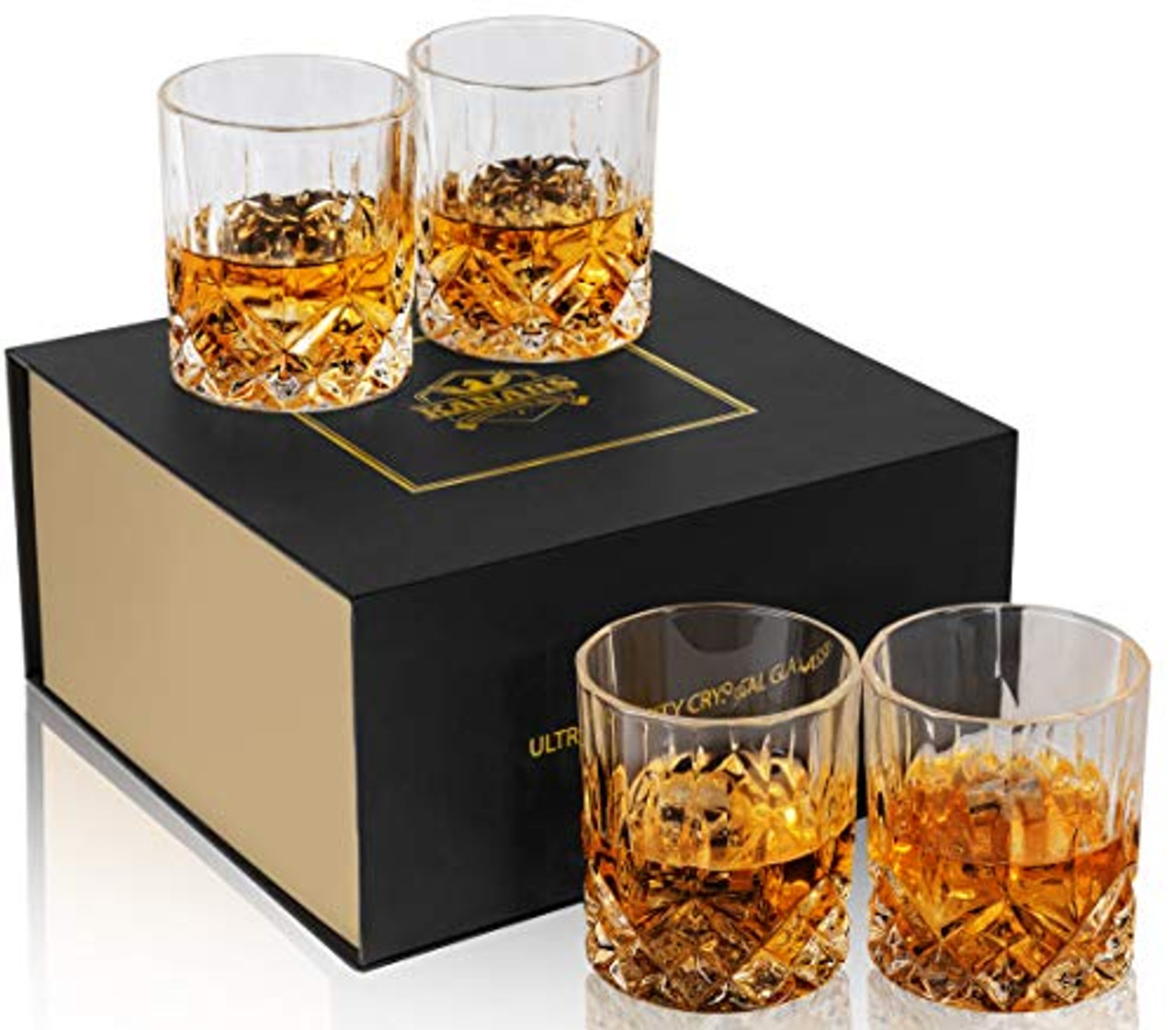 Old Fashioned Whiskey Glasses with Luxury Box - 10 Oz Rocks Barware For  Scotch, Bourbon, Liquor and Cocktail Drinks - Set of 4