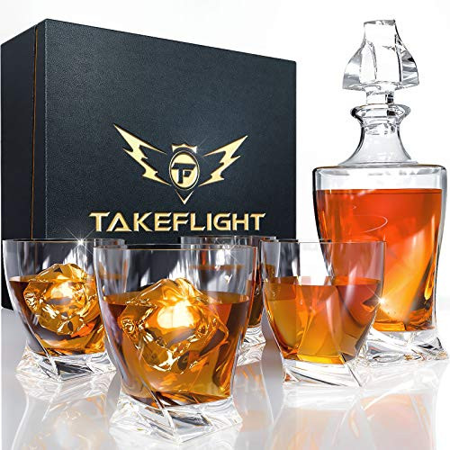 Whiskey Decanter set for Liquor Scotch Bourbon or Wine Includes 2 D 平行輸入 London Crystal 7 Piece Whiskey Decanter Set