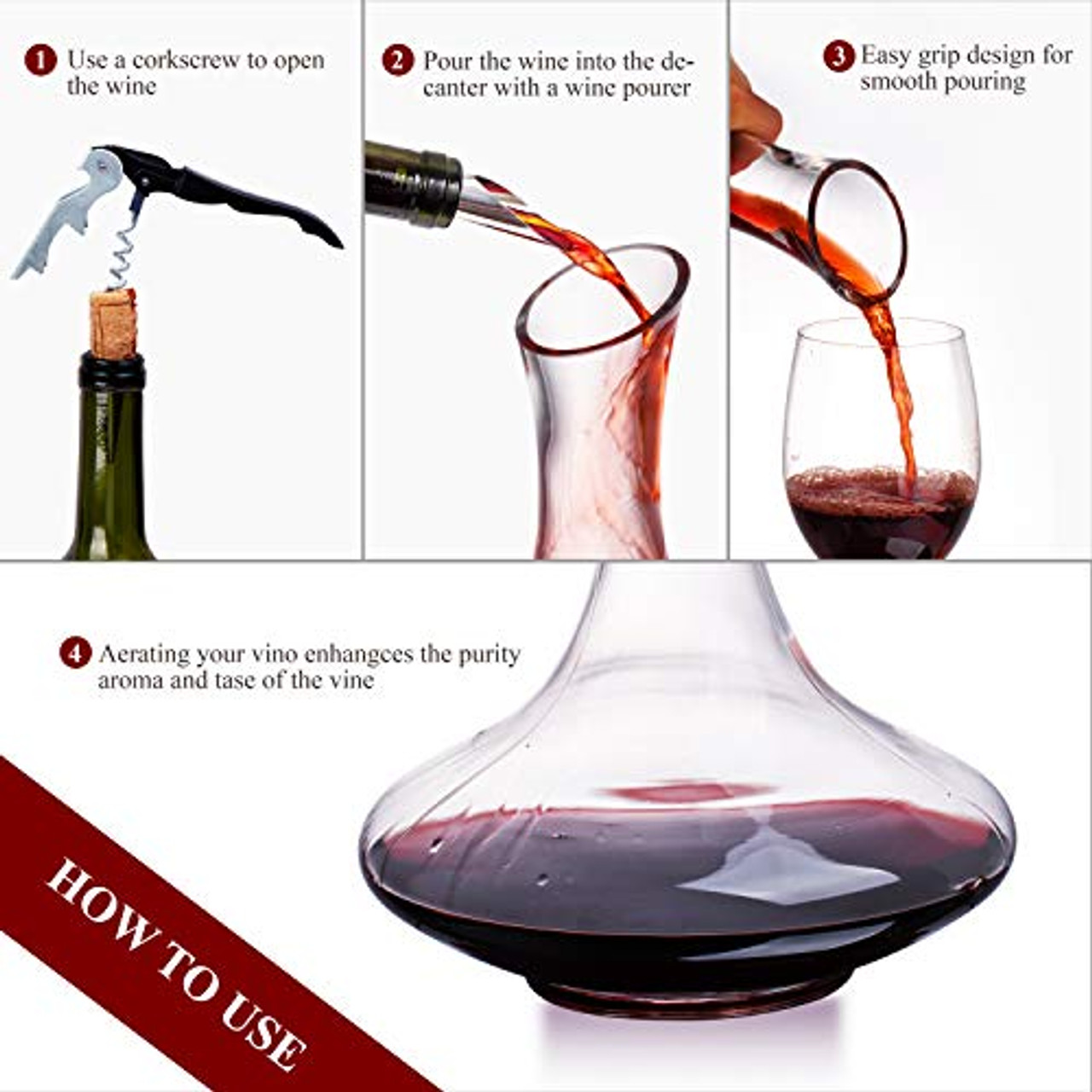 1800ML Crystal Glass 64 Oz Wine Decanter Wine Carafe Gifts for Red Wine  Lover, Decanter with Wine Accessories - Wine Bottle Opener, Wine Stopper &  Pourer, Cleaning Brush & Beads & Drying