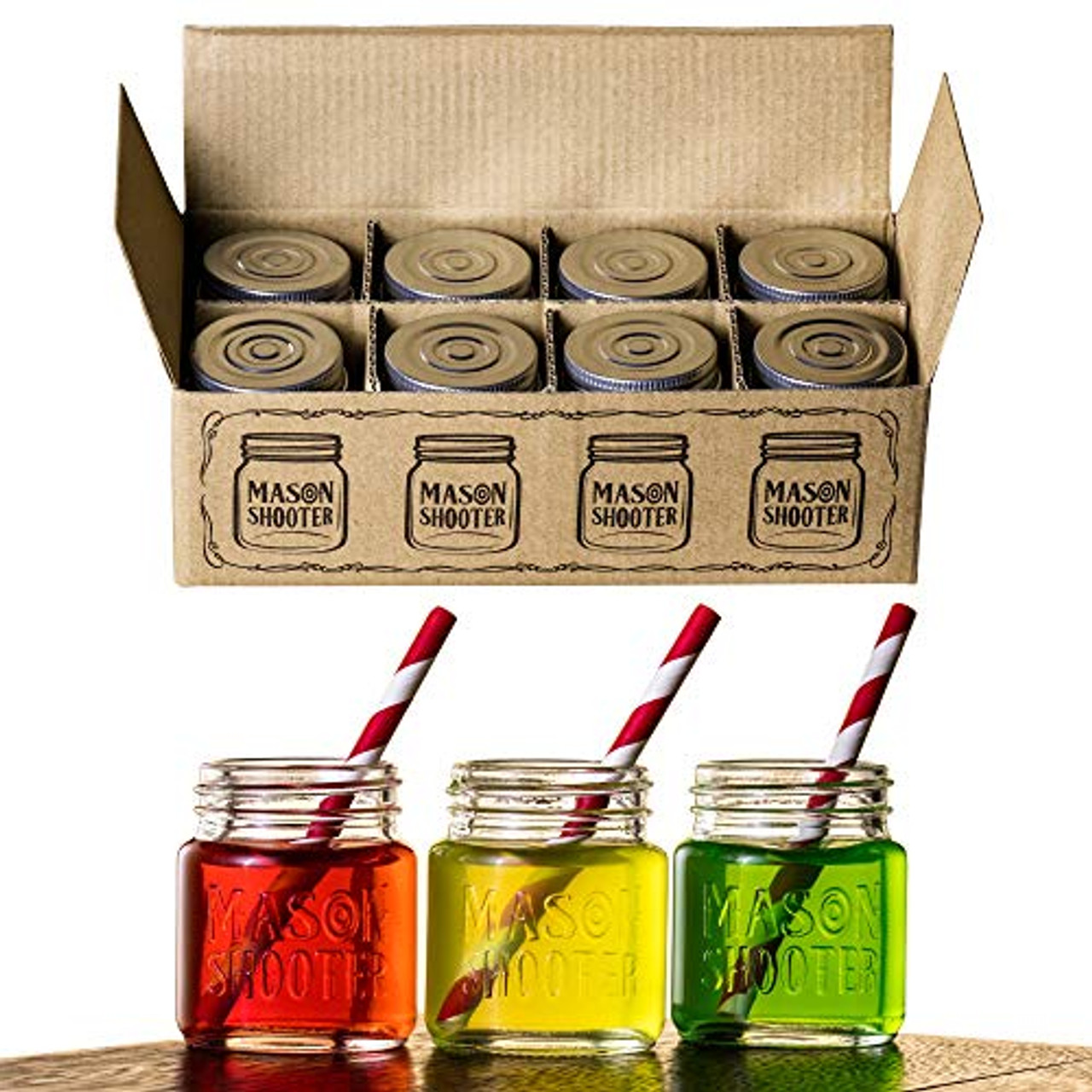 2 oz, Mason Jar Shot Glasses with Handles and Silver Lids (Set of 8) Mini  Mason Shots Glass