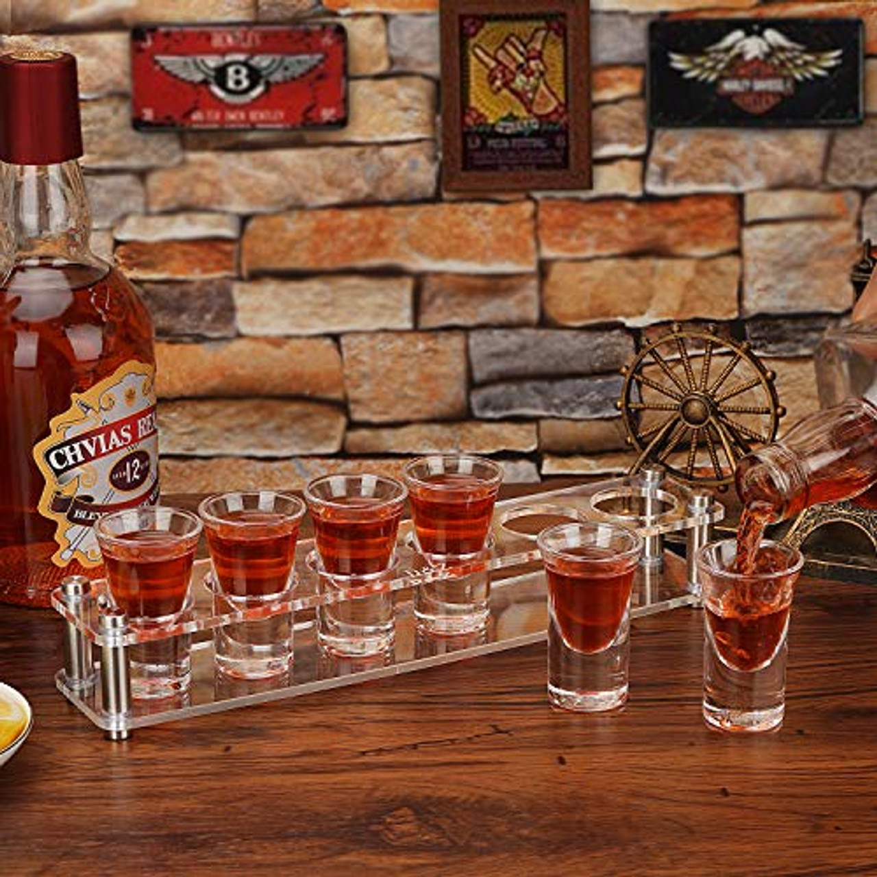 DZ Shot Glass Serving Tray with Shot Glasses, Shot Glass Holder Tray for  Bar Vodka
