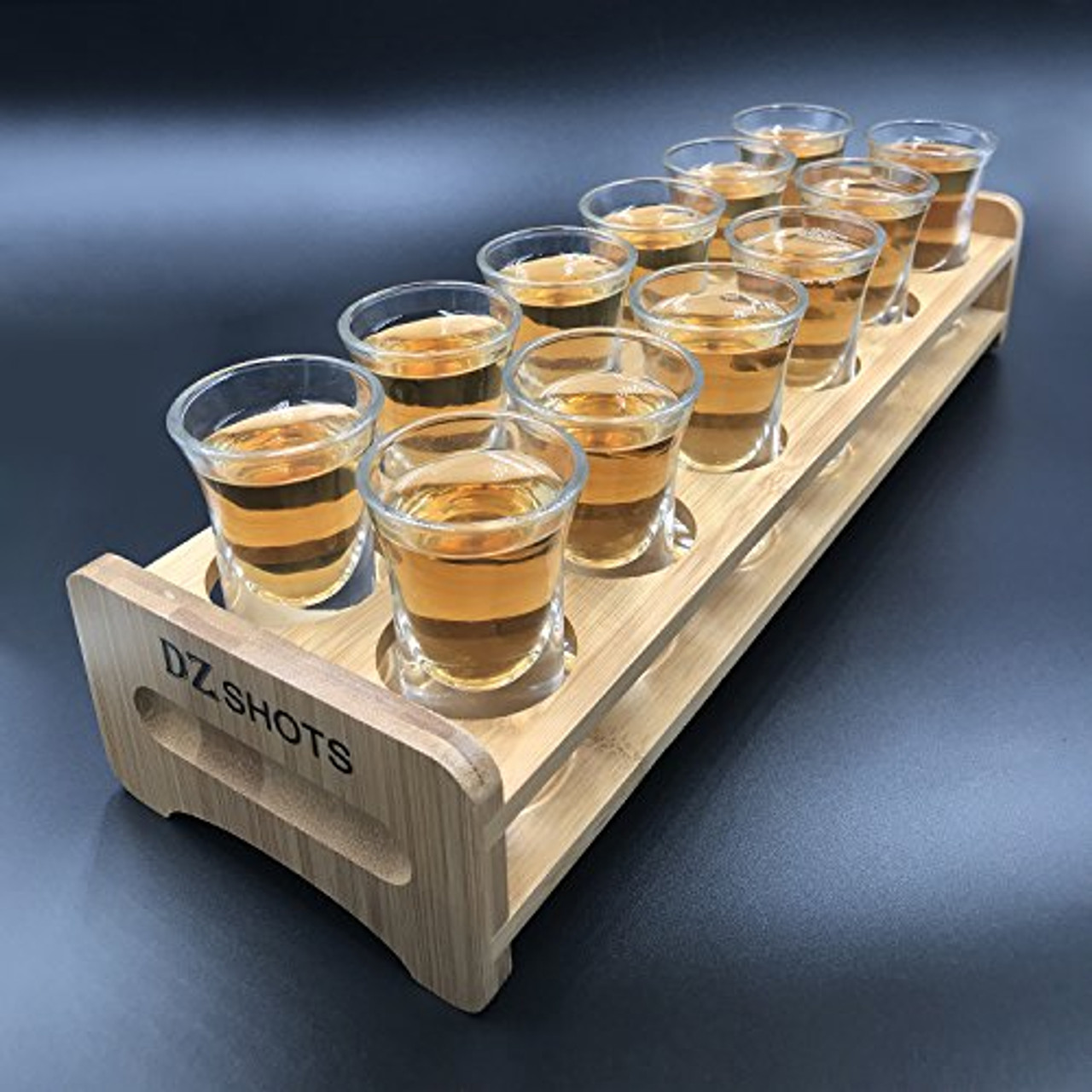 DZ 12 Pcs Shot Glass Set with Tray,Thick Base Crystal Clear Shot Glasses  and Bamboo