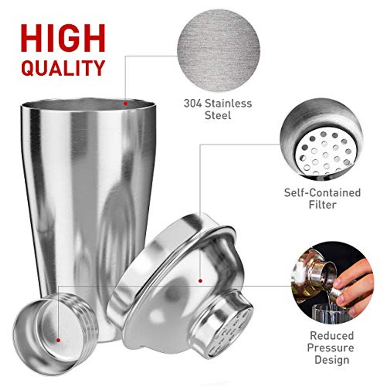 Huewind 24-Piece Cocktail Shaker Set, Stainless Steel Bartender Kit  Professional Bar Tools with Acrylic Stand & Cocktail Recipes Booklet 
