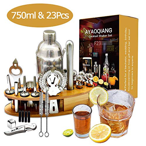 FOXCODE 32-Piece Bartender Kit With 20oz/24oz Shaker & Bamboo Stand - Complete Cocktail Set