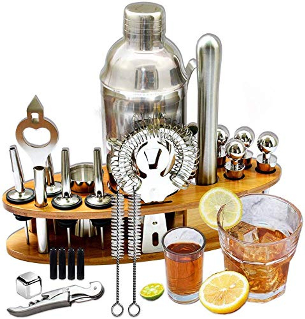  Soing Black 24-Piece Cocktail Shaker Set,Perfect Home  Bartending Kit for Drink Mixing,Stainless Steel Bar Tools With Stand,Velvet  Carry Bag & Recipes Included: Home & Kitchen