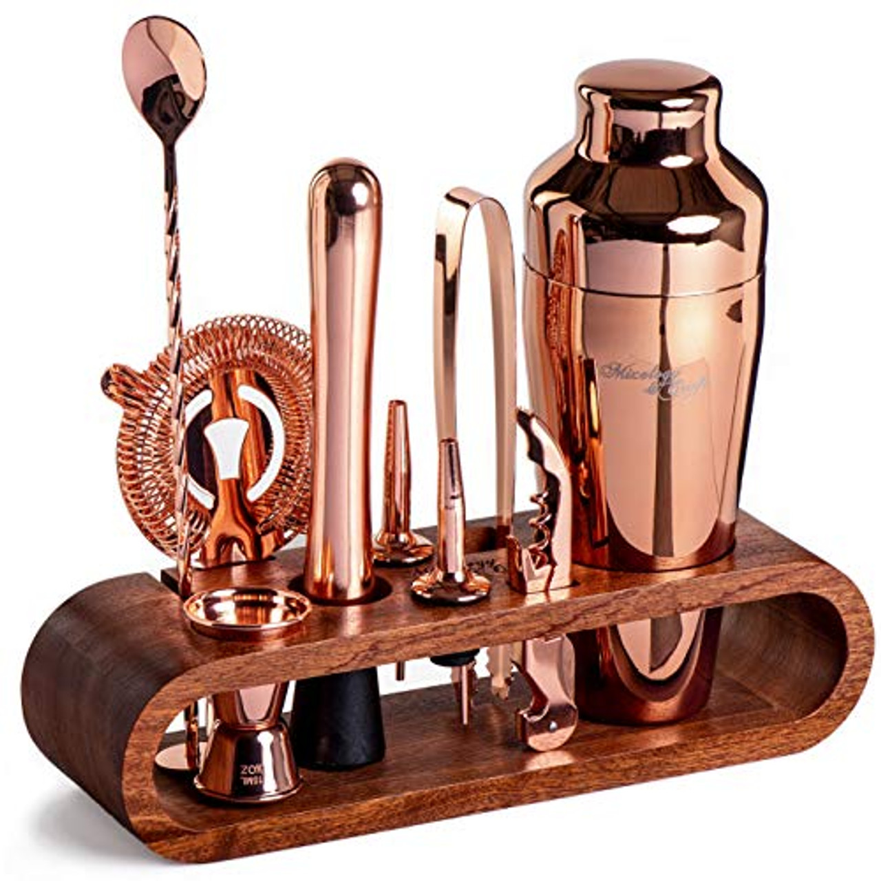 Signature Barware, Complete Cocktail Kit with Stand - Copper, 14 Piece  Bar Tool Kit