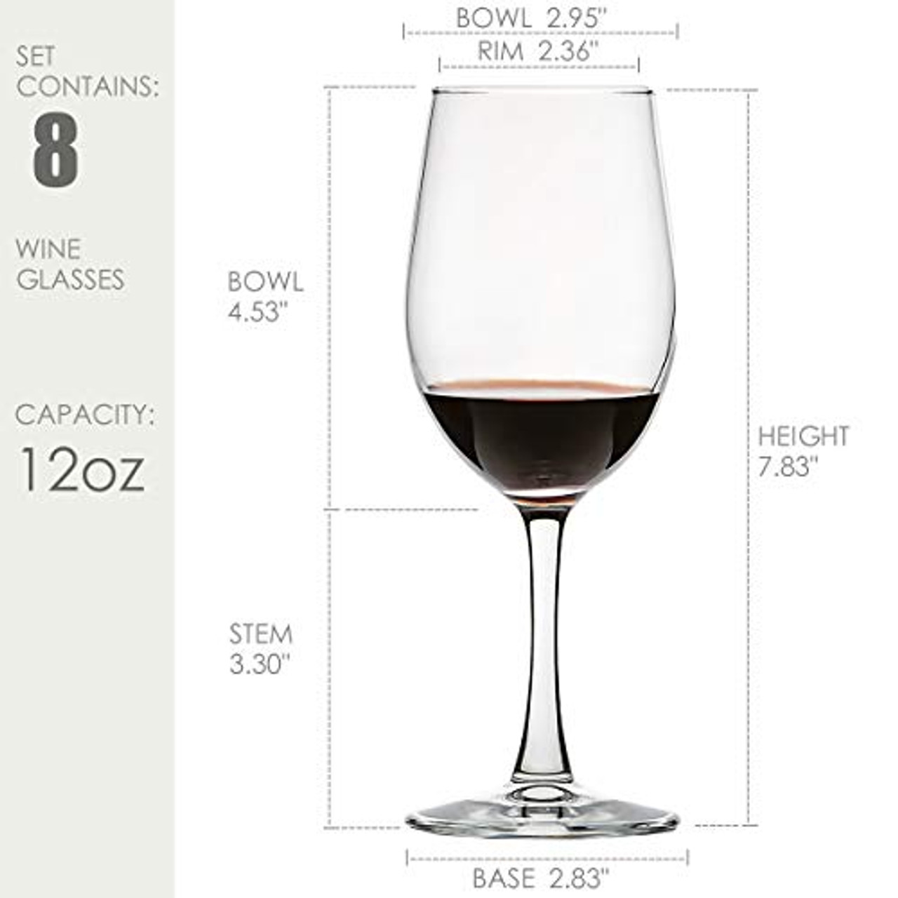 Wine Glasses Set of 8, 12oz, Lead-free, Clear, Durable Glassware