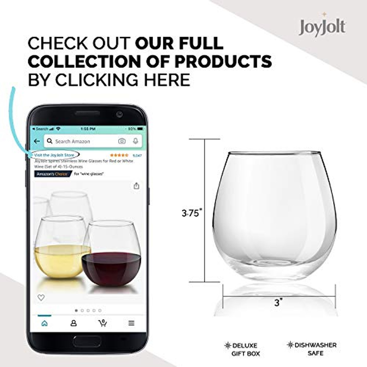 JoyJolt Spirits Stemless Wine Glasses for Red or White Wine (Set of  4)-19-Ounces