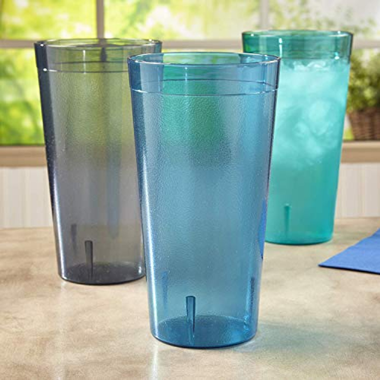 Caf 32-Ounce Plastic Restaurant Style Tumblers | Set of 12 in 4 Assorted Colors