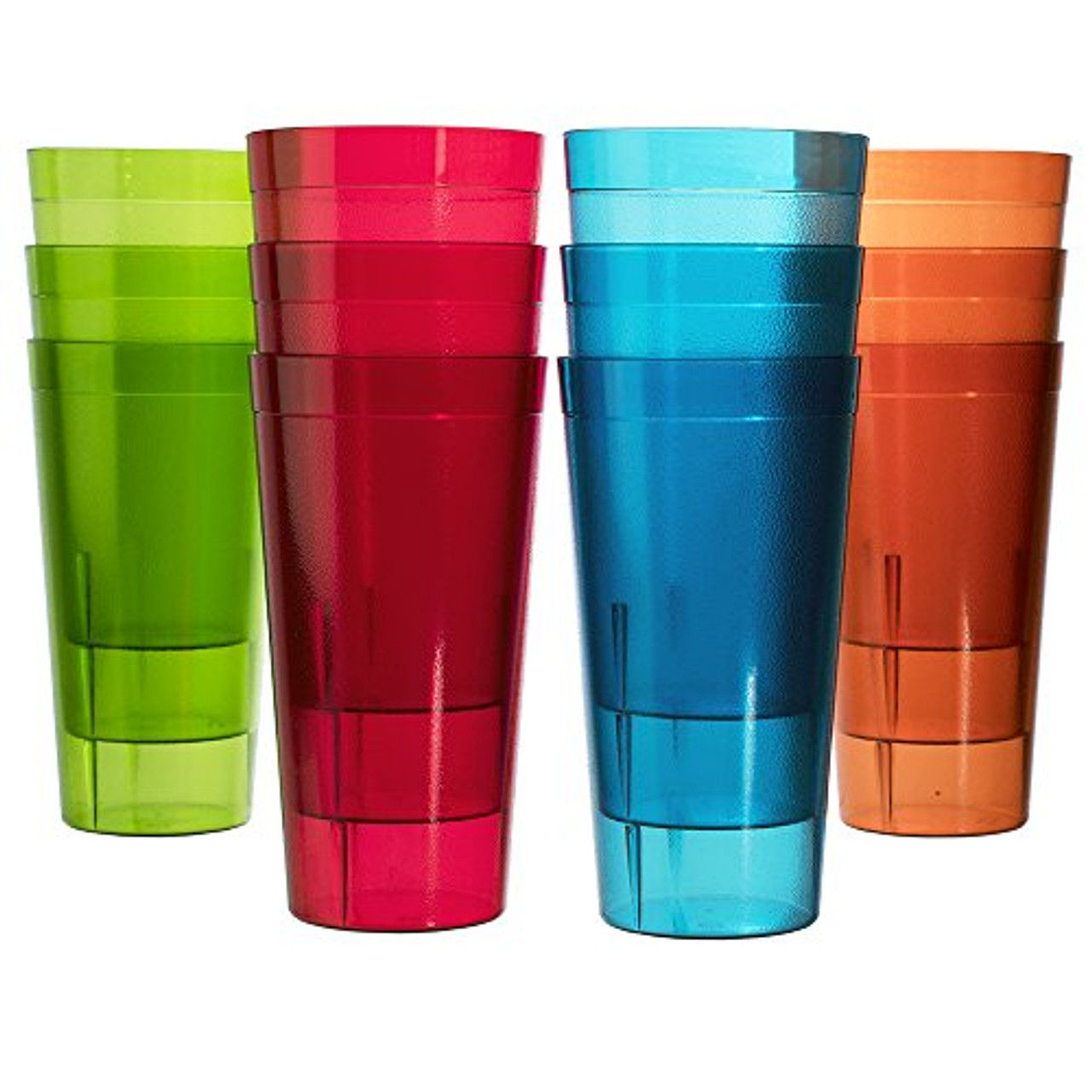 Caf 32-Ounce Plastic Restaurant Style Tumblers | Set of 12 in 4 Assorted Colors