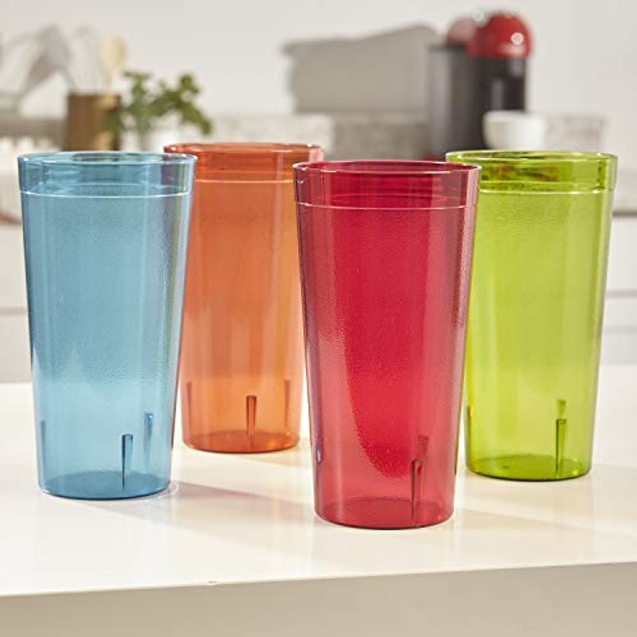 Caf 32-Ounce Plastic Restaurant Style Tumblers | Set of 12 in 4 Assorted Colors