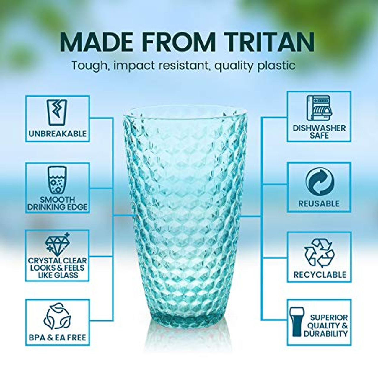 19 oz Unbreakable Premium Drinking Glasses - Set of 6 - Tritan Plastic  Tumbler Cups - Perfect for Gifts 
