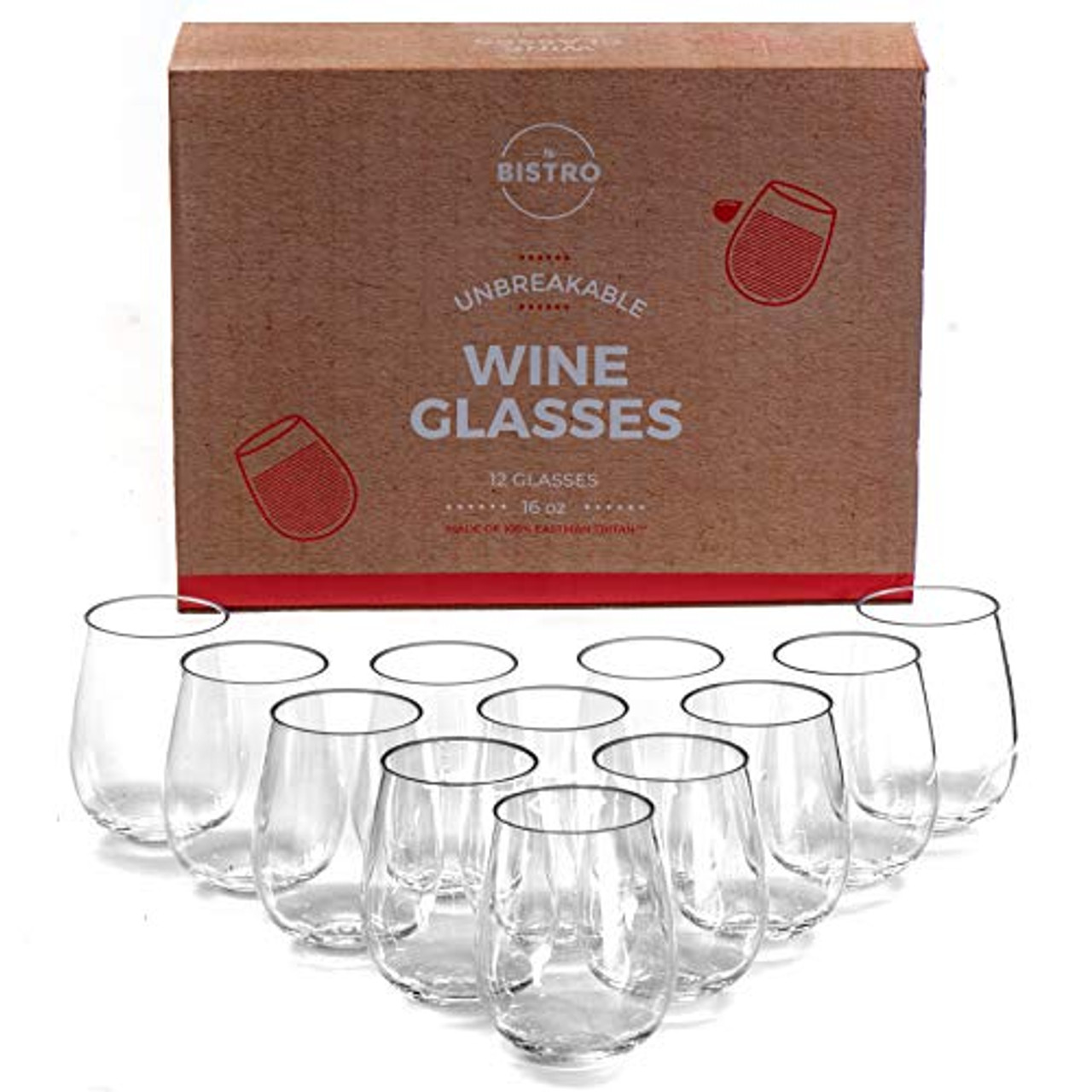 Unbreakable Stemless Wine Glasses, Set of 12, 100% Tritan Shatterproof  Plastic