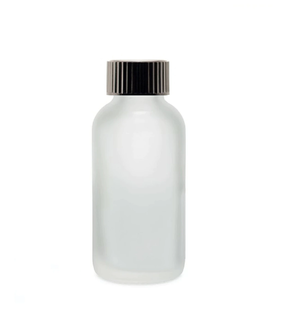 30ML (1oz) Frosted clear Boston Round Bottles w/Black Metal Cap