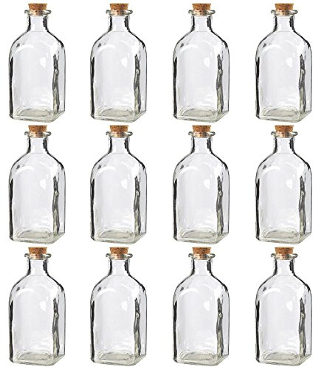 Juvale 12 Pack Clear 6 oz Glass Bottles with Cork Lids, Tiny Vintage Style Potion Vases for Party Favors, DIY Crafts (180 ml)