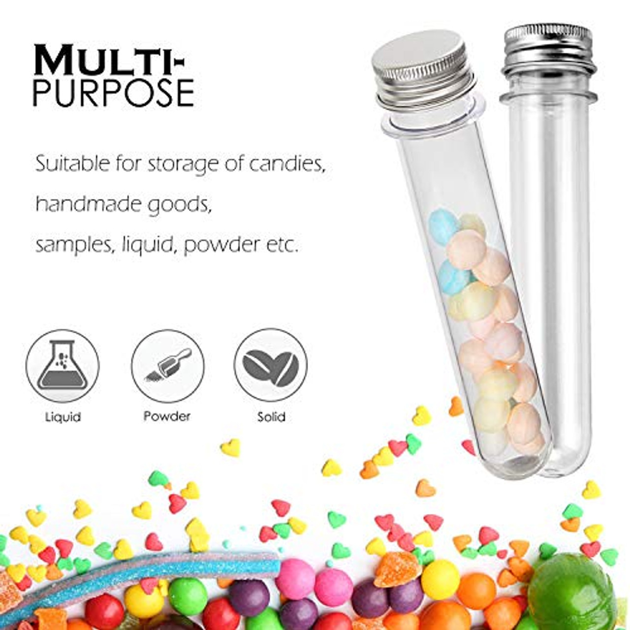 ULTECHNOVO 1 Set Test Tube Clear Plastic Tubes with caps Bead Storage  Spices Jars Gumball Tubes Clear Tubes with caps Screw Tubes Bath Salt  containers Candy Test Aluminum Cylinder mask jar: 