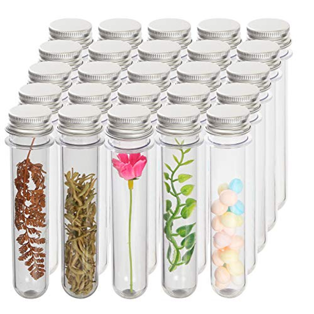 60Pack Plastic Test Tubes with Caps, 45ml Clear Bath Salt Tubes Gumball Candy Tubes, Tube Container Vials for Scientific Experiments, Party Favors