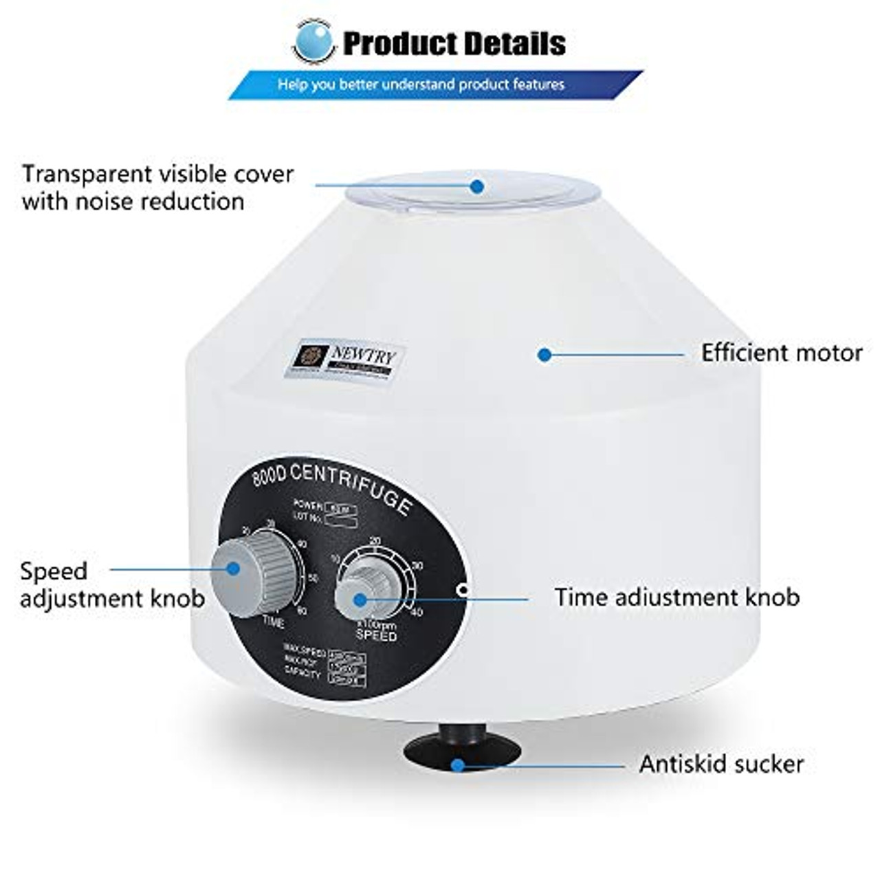 NEWTRY Electric Centrifuge Machine Desktop Lab Benchtop Centrifuges with  Timer and Speed Control 4000rpm Capacity 20ml6 (800D) (110V US Plug, 60HZ )