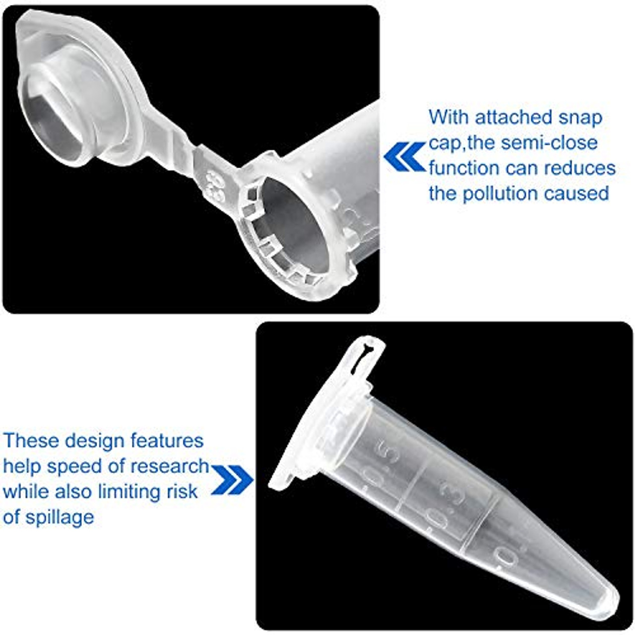 1500 Pack Polypropylene Graduated Microcentrifuge Tubes 1.5ml and 0.5ml  Plastic Centrifuge Tubes with Attached Lid Clear, Micro Centrifuge Tubes  for