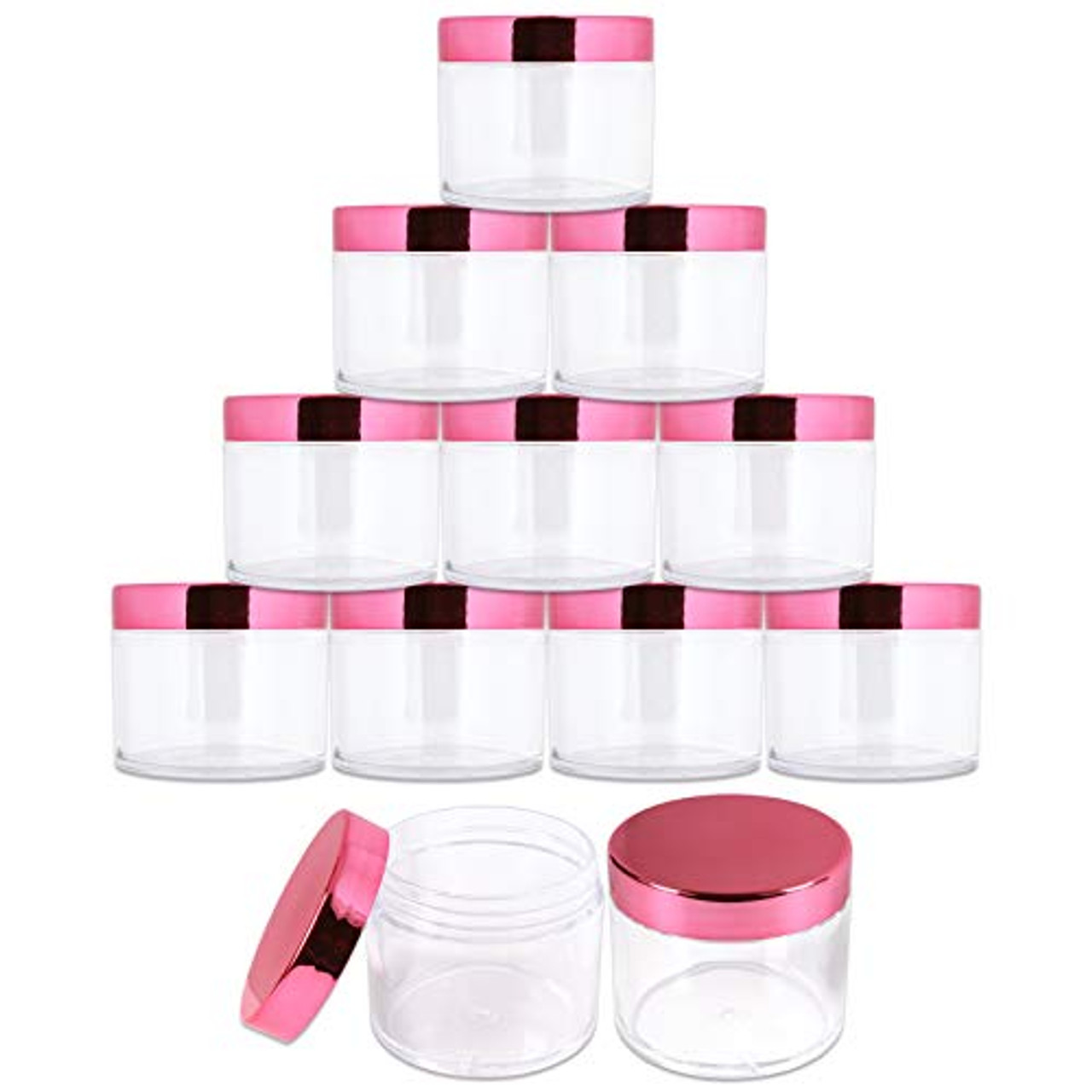8 Ounce Clear Plastic Jars with Rose Gold Lids - Refillable Round