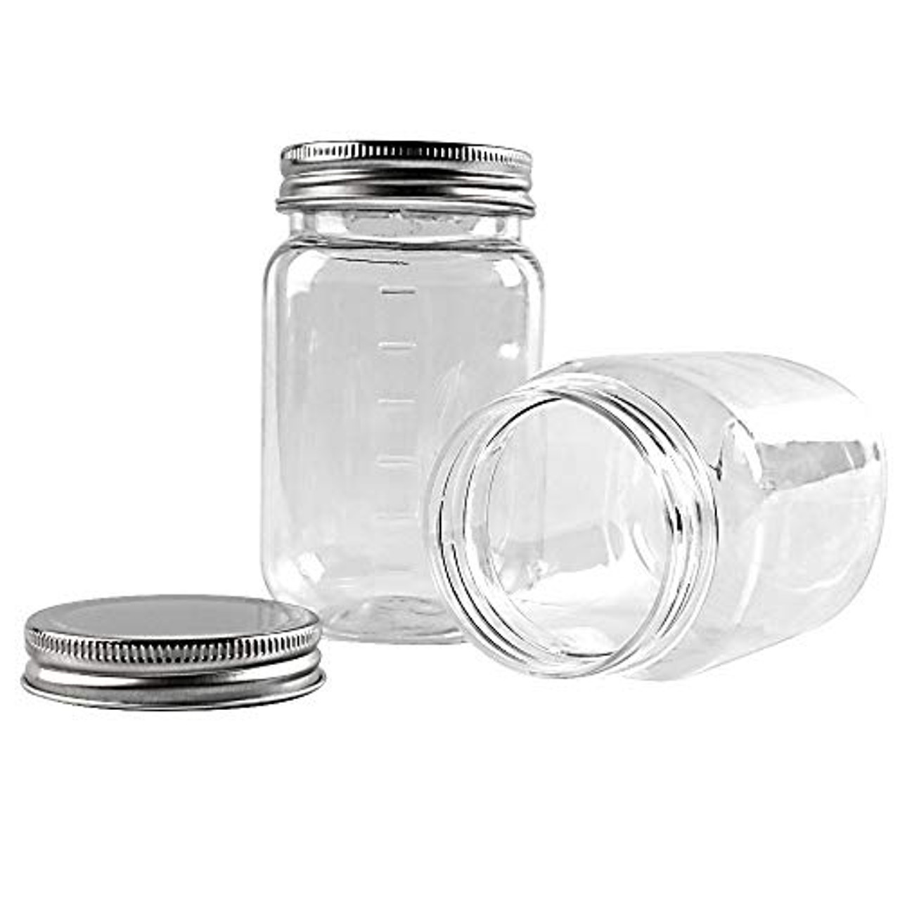 16 Oz Clear Plastic Mason Jars With Ribbed Liner Screw On Lids, Wide Mouth,  ECO, BPA Free, PET Plastic, Made In USA, Bulk Storage Containers, 6 Pack  (16 Ounces)