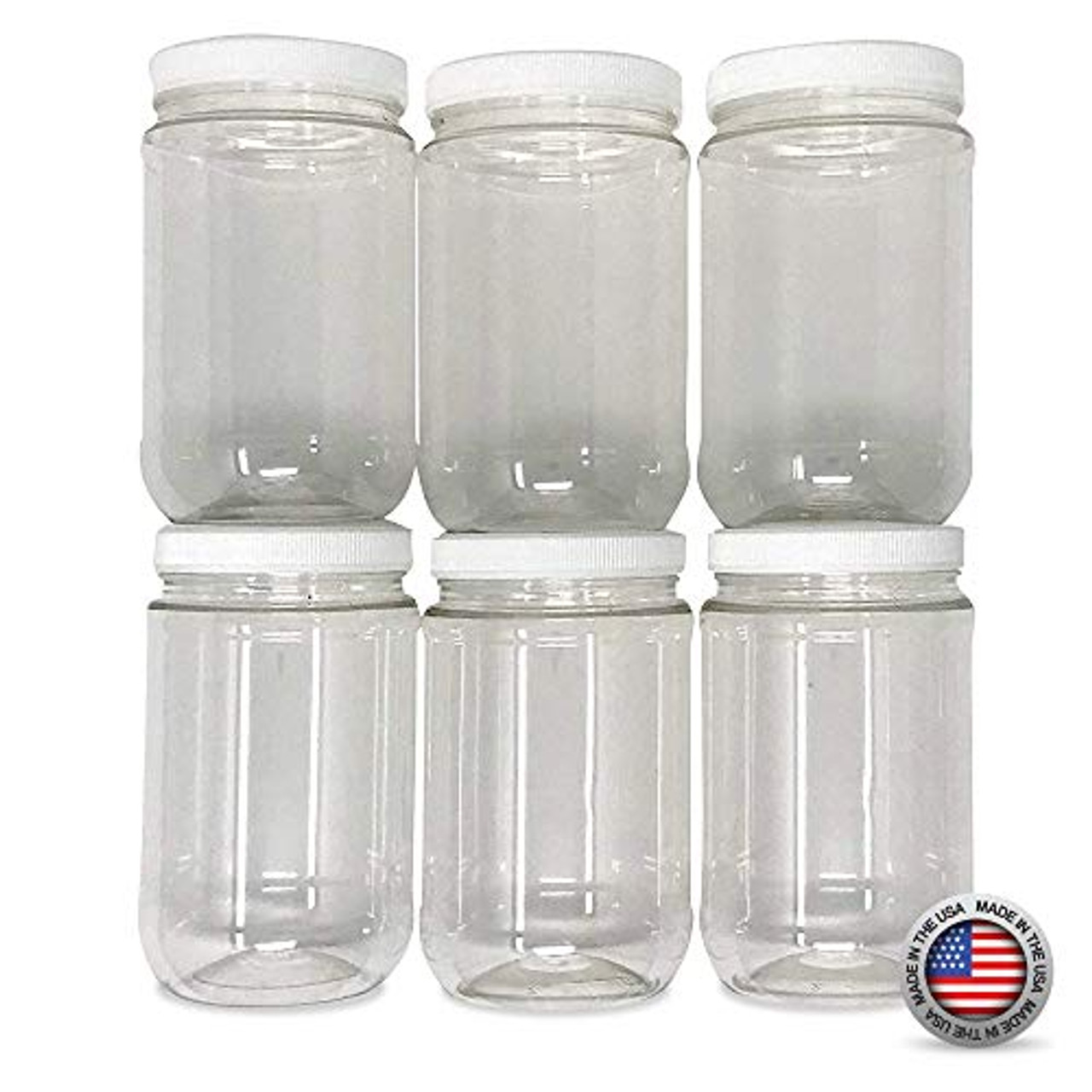 CSBD 32 Oz Clear Plastic Mason Jars With Ribbed Liner Screw On Lids, Wide  Mouth, ECO, BPA Free, PET Plastic, Made In USA, Bulk Storage Containers, 4