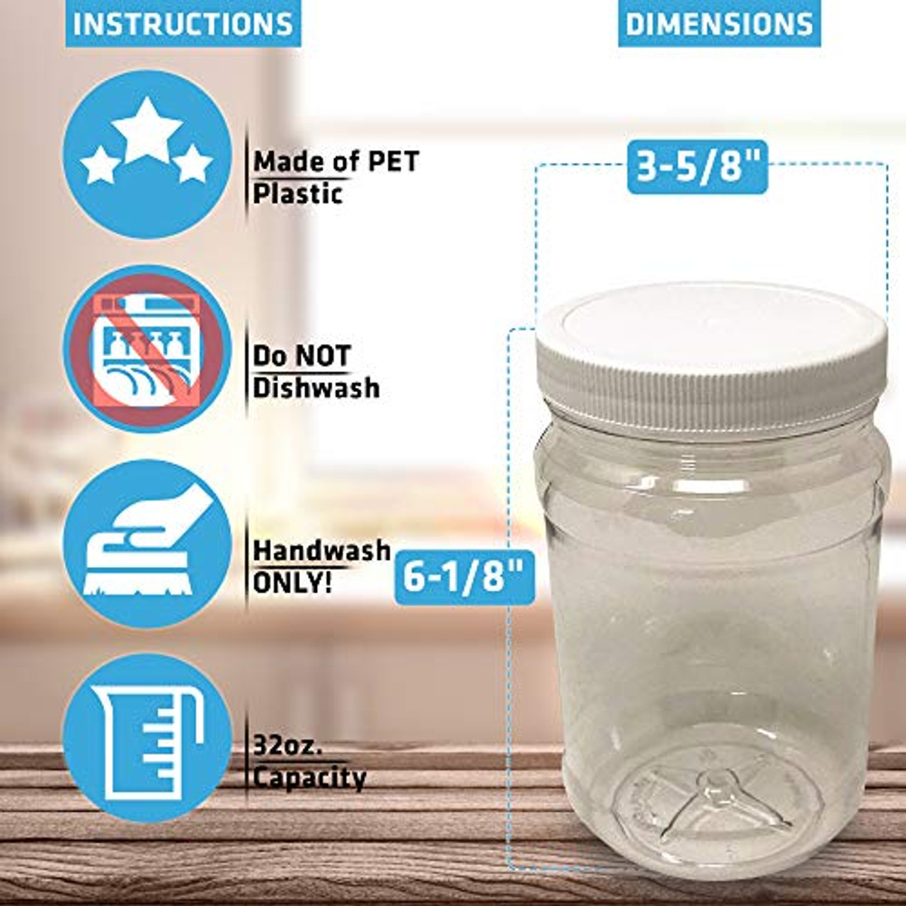 CSBD 16 Oz Clear Plastic Mason Jars With Ribbed Liner Screw On Lids, Wide  Mouth, ECO, BPA Free, PET Plastic, Made In USA, Bulk Storage Containers, 12