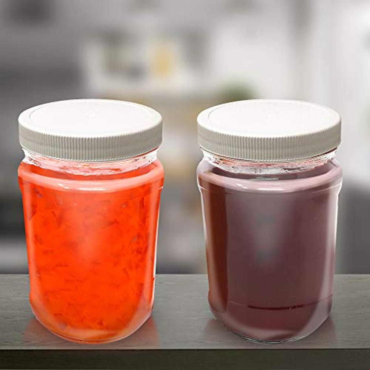 16 Oz Clear Plastic Mason Jars With Ribbed Liner Screw On Lids