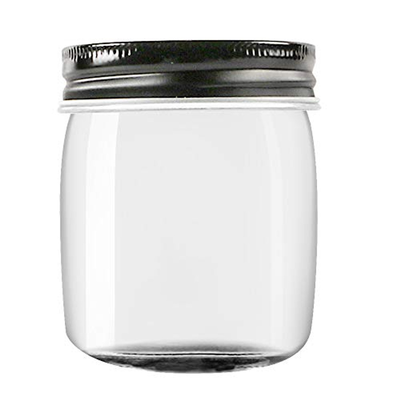 Clear Plastic Jars 8 ounce with Black Lids (9-Pack) Refillable