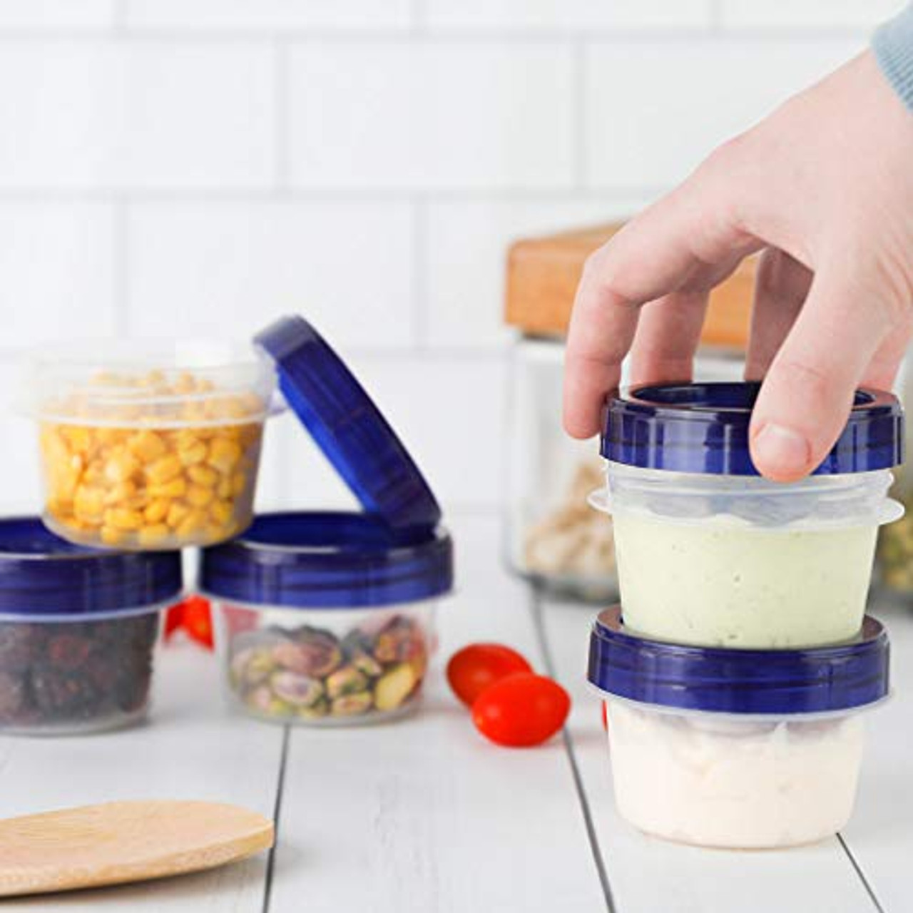 Food Storage Jars with Screw Lids, Stackable Small Plastic Freezer