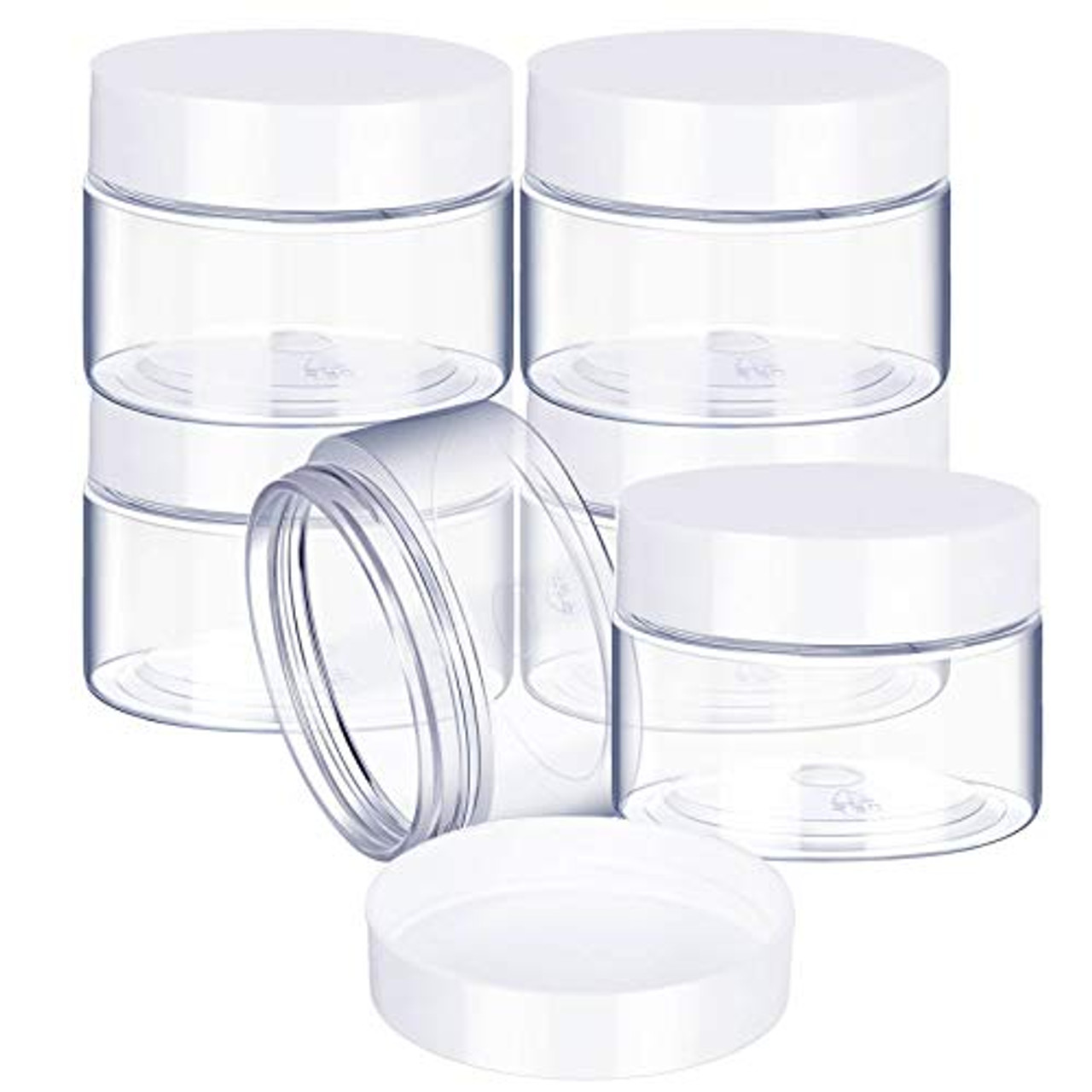 6 Pack 4 oz Plastic Pot Jars Round Clear Leak Proof Plastic Cosmetic  Container Jars with White Lids for Travel Storage Make Up, Eye Shadow,  Nails