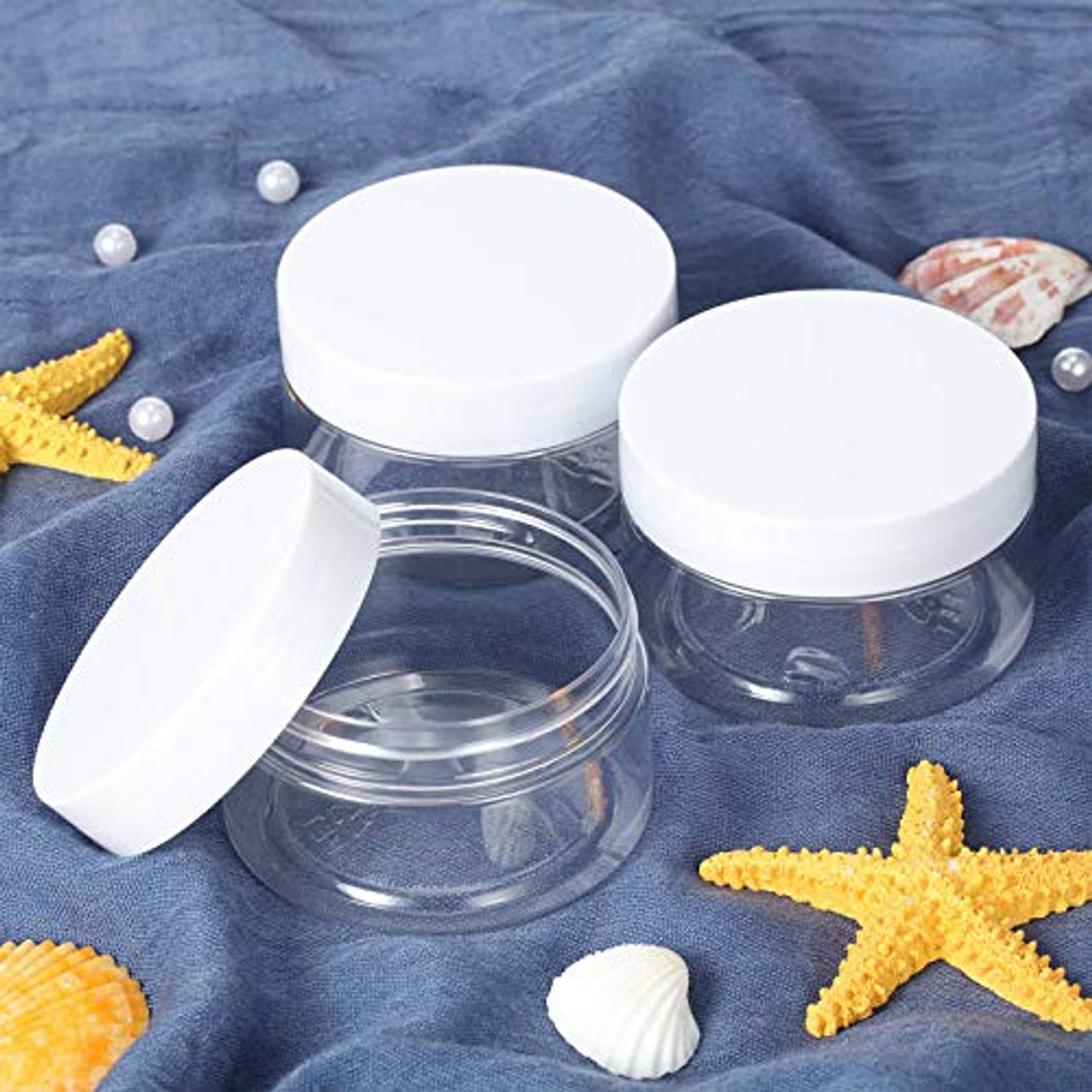 6 Pack Clear Container with Lids Small Plastic Pot Jars Wide Mouth Round  Leak Proof Plastic Container Jars with Lid for Travel Storage, Eye Shadow