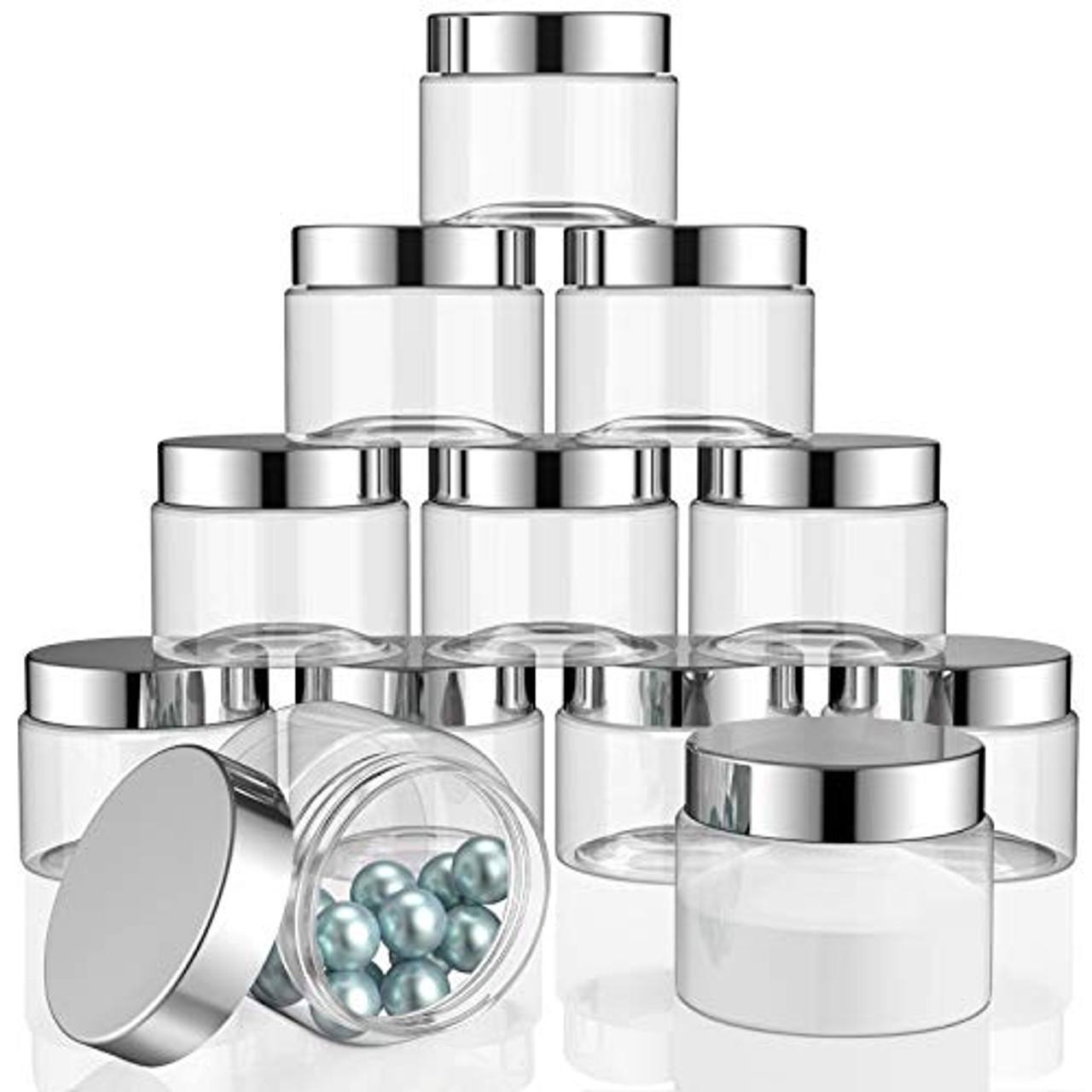 16 Pieces 60 ml/ 2 oz Round Clear Leak Proof Plastic Container Jars with  Lids Plastic Slime Jars Empty Slime Storage Containers Refillable Storage  Favor Jars for Travel Cosmetic Lotion Creams (Silver)