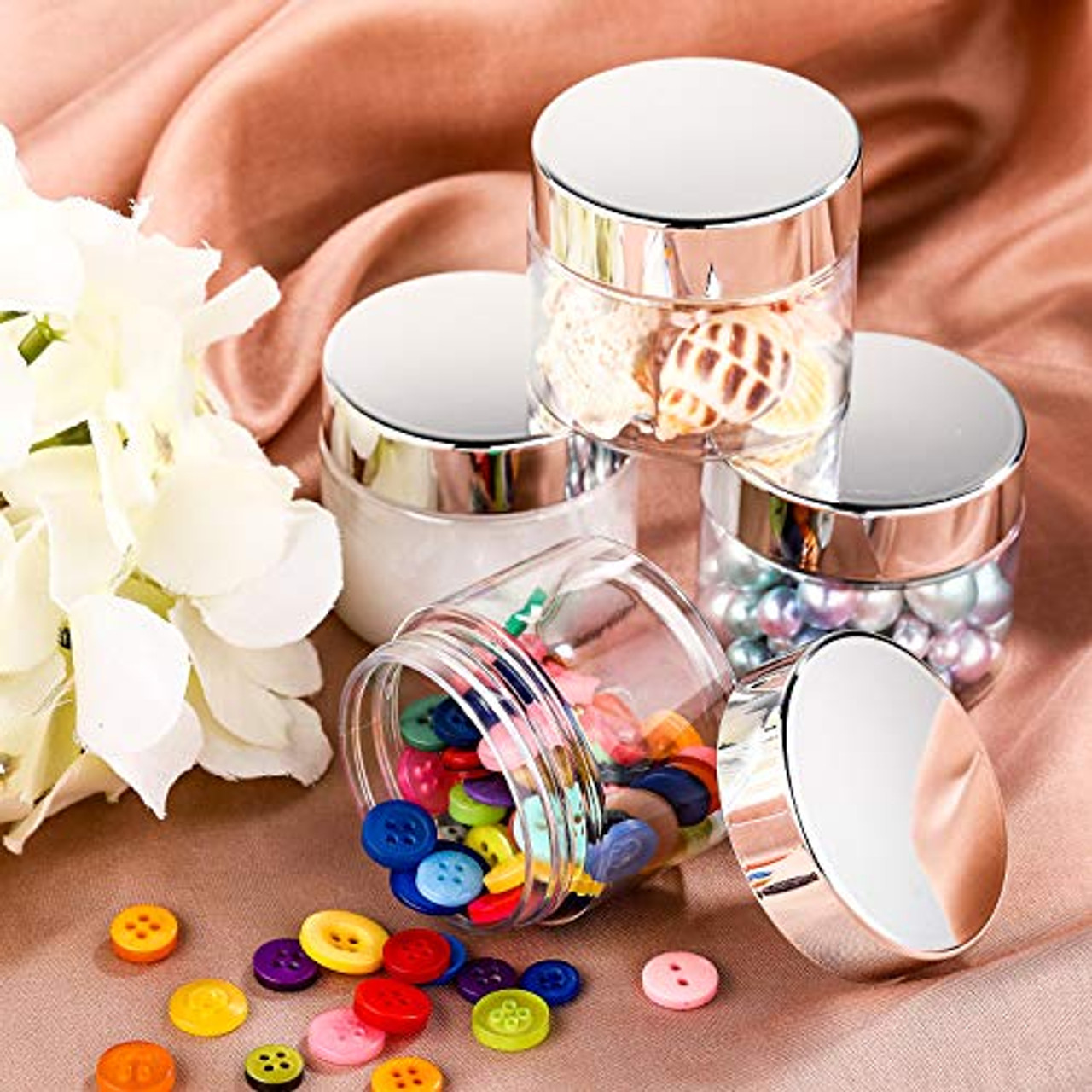 16 Pieces 60 ml/ 2 oz Round Clear Leak Proof Plastic Container Jars with  Lids Plastic