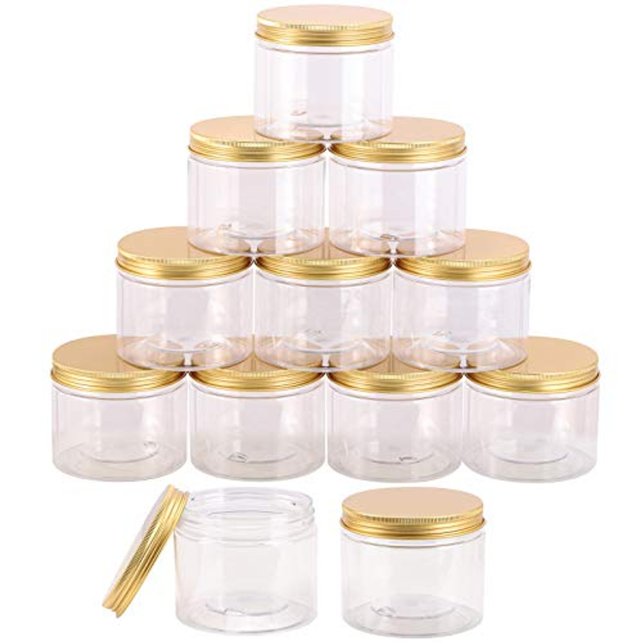 12-Pack 280ml Clear Plastic Slime Jars with Lids, Refillable Empty Round  Containers for Cosmetics, Lotions, Gold