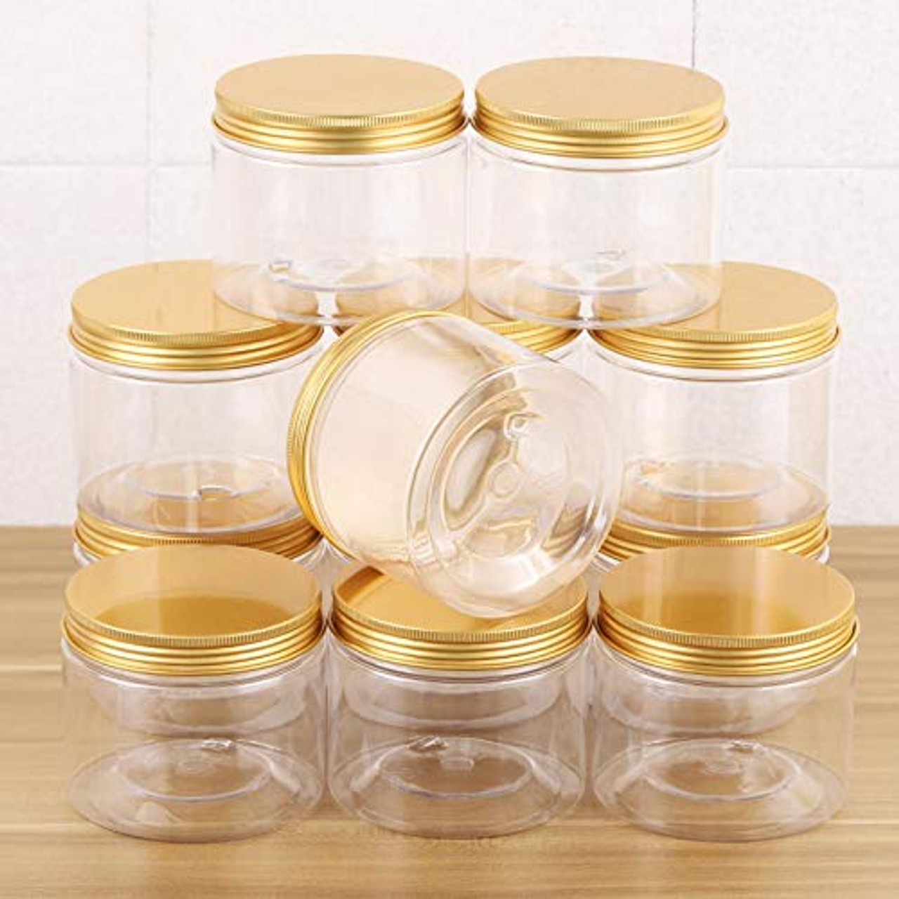 12-Pack 280ml Clear Plastic Slime Jars with Lids, Refillable Empty Round  Containers for Cosmetics, Lotions